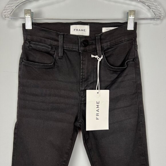 Frame Denim Womens Le High Skinny Jeans Blackfinn Black Raw Step Hem size 24 - Picture 4 of 16